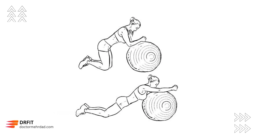 کشش شکم با توپ طبی (Stability Ball Rollouts)